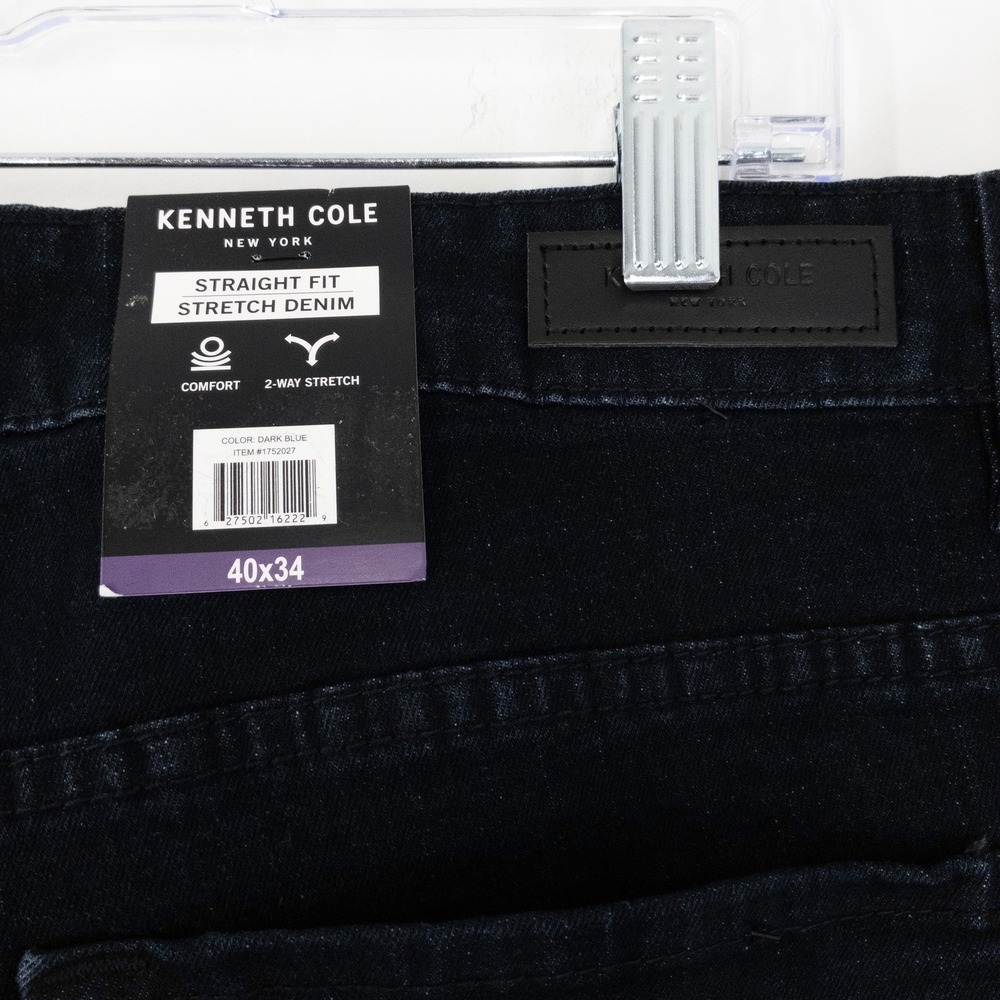 Kenneth Cole New York Men's 40x34 Straight Fit Stretch Denim Jeans Dark Blue NEW